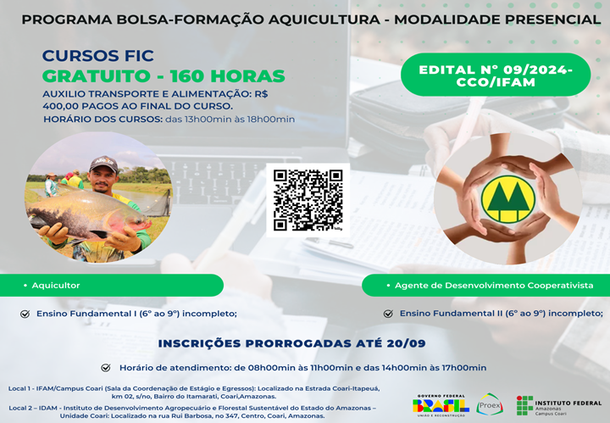 Projeto Bolsa-Formação Aquicultura - Inscrições Prorrogadas