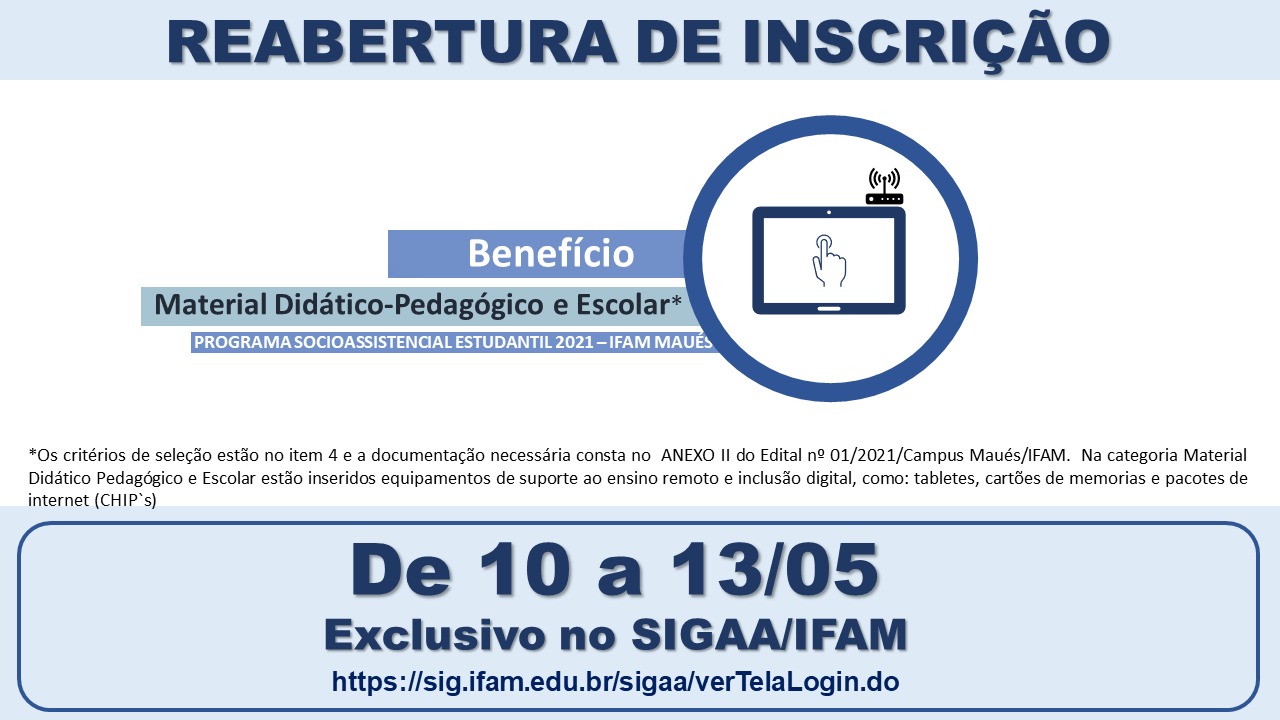 Reabertura de inscrição para o benefício Material Didático-Pedagógico e Escolar