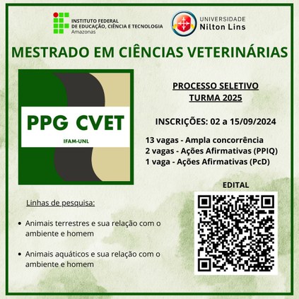 Edital de Seleção para a 1ª turma do Curso de Mestrado em Ciências Veterinárias. 