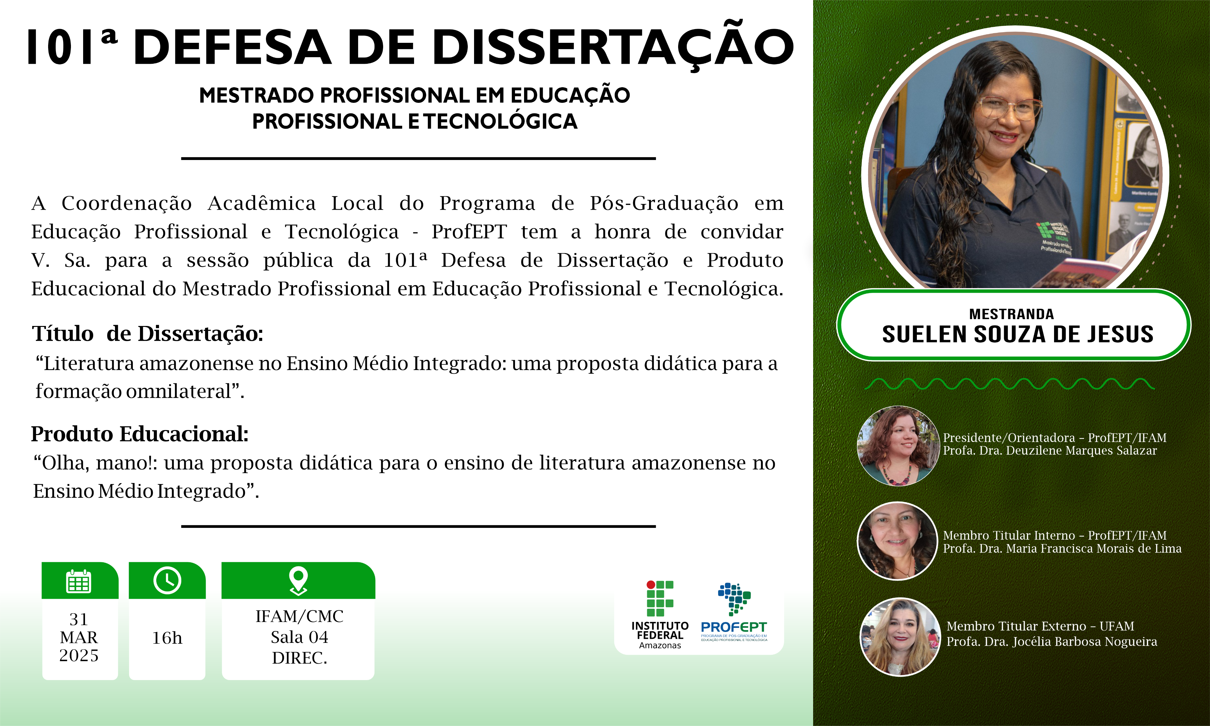 101ª Defesa de dissertação. Mestrado Profissional em Educação Profissional e Tecnológica