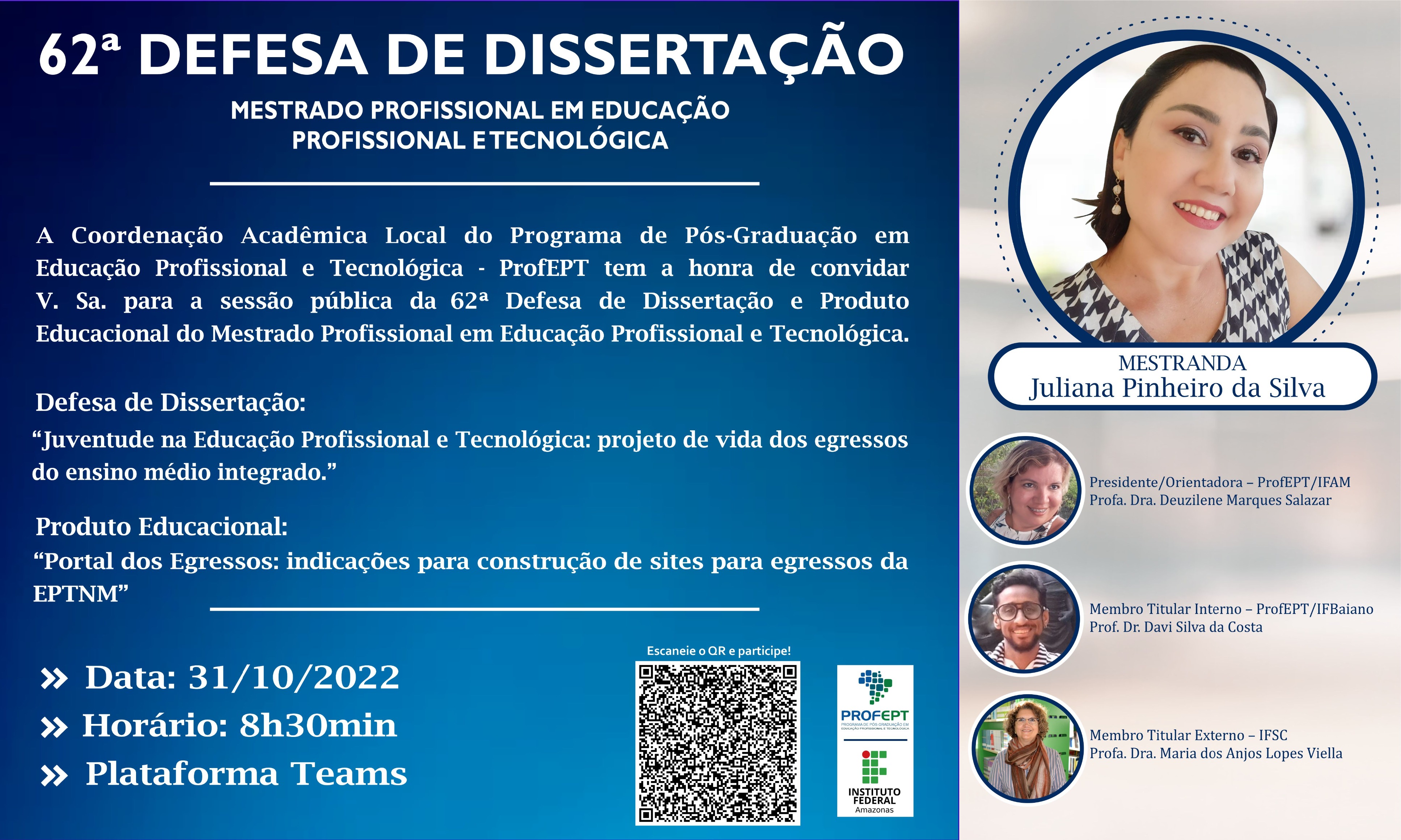 62ª Defesa de dissertação - Mestrado Profissional em Educação Profissional e Tecnológica