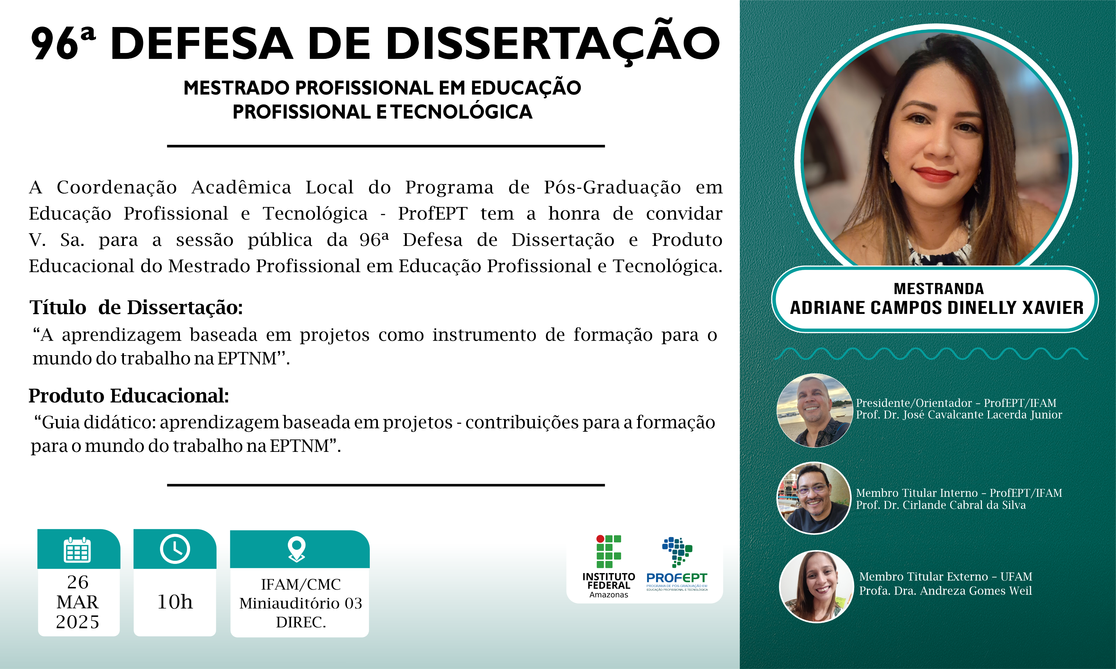 96ª Defesa de dissertação. Mestrado Profissional em Educação Profissional e Tecnológica