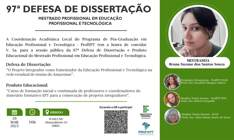 97ª Defesa de dissertação. Mestrado Profissional em Educação Profissional e Tecnológica